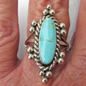 NEW with Tag CHACO CANYON Campitos Turquoise Long Sterling Silver Ring Sz 6